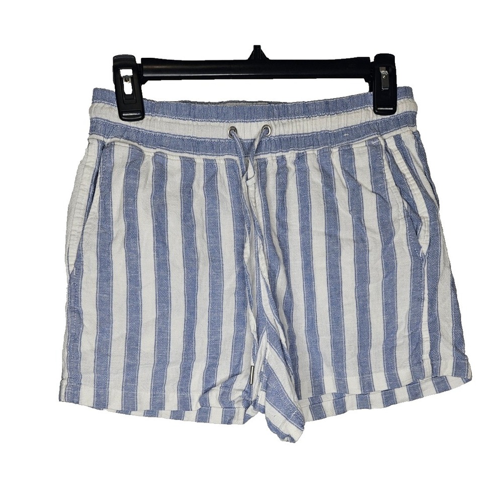 GAP Blue White Striped Linen Blend Shorts S Stretchy‎ Waist Drawstring